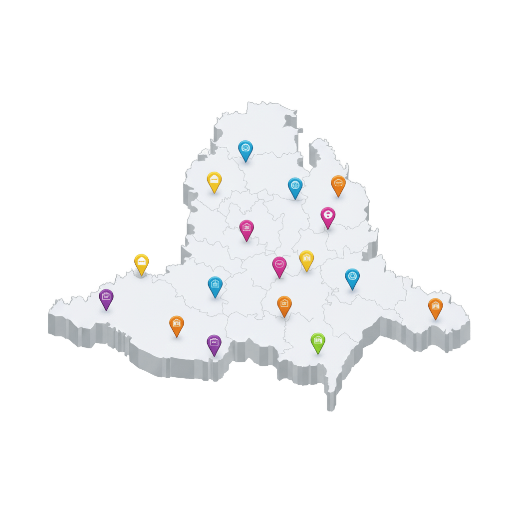 Mapa jižní Moravy s vyznačenými firmami
